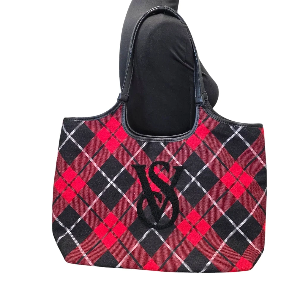 Victoria's Secret Red and Black Plaid Tote Bag